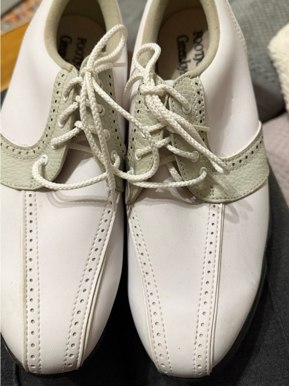 White and Light Sage Two-Tone Oxfords